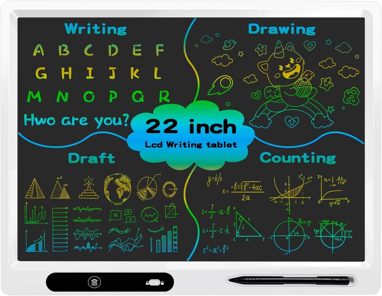 LCD Writing Tablet, 22 Inch Colorful Doodle Board Erasable Drawing Board Kids Writing Board, Drawing Tablet Educational for 3-12 Year Old Kids Adults Home School